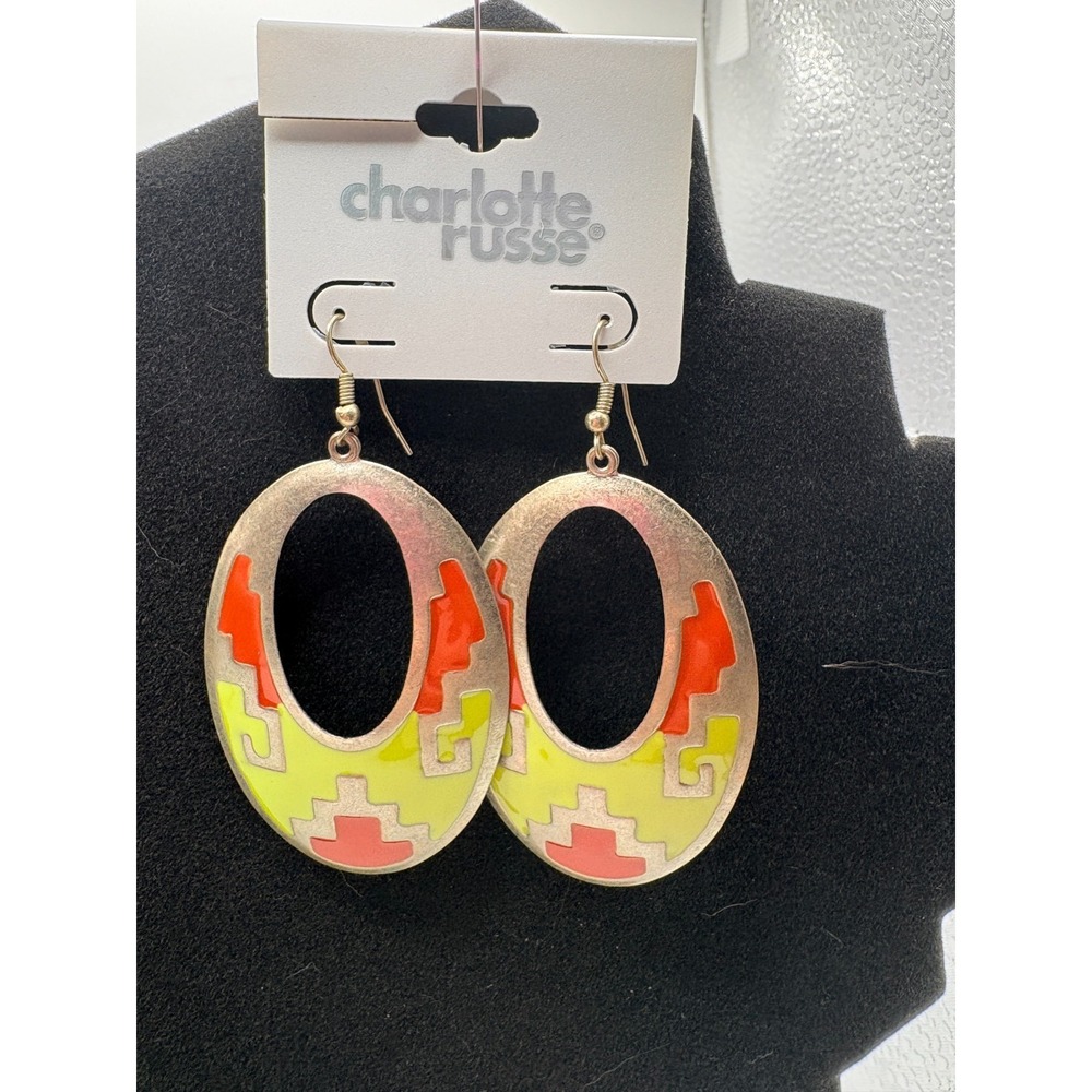 Charlotte Russe Oval Geometric Enamel Statement Earrings
